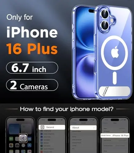 Temdan Magnetic Compatible with iPhone 16 Plus Case, [Built-in Invisible Kickstand][Compatible with MagSafe] [Military Grade Shockproof] Slim Thin Phone Case for iPhone 16 Plus 6.7