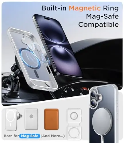 Temdan Magnetic Compatible with iPhone 16 Plus Case, [Built-in Invisible Kickstand][Compatible with MagSafe] [Military Grade Shockproof] Slim Translucent Matte Phone Case for iPhone 16 Plus 6.7