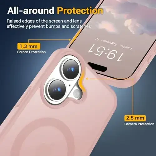 Temdan iPhone 16 Plus uchun g'ilof, Magsafe bilan mos, sarg'ayishga qarshi, harbiy darajadagi himoya, zarbaga chidamli ingichka magnitli telefon g'ilof qopqog'i, och pushti - 4