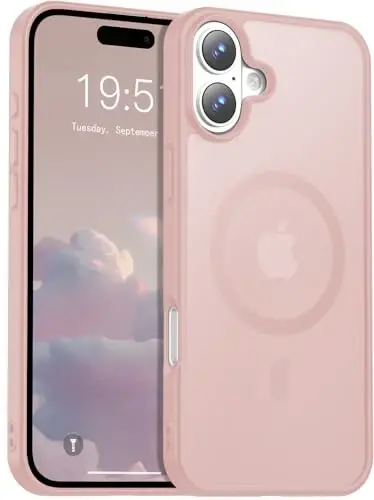 Temdan iPhone 16 Plus uchun g'ilof, Magsafe bilan mos, sarg'ayishga qarshi, harbiy darajadagi himoya, zarbaga chidamli ingichka magnitli telefon g'ilof qopqog'i, och pushti 