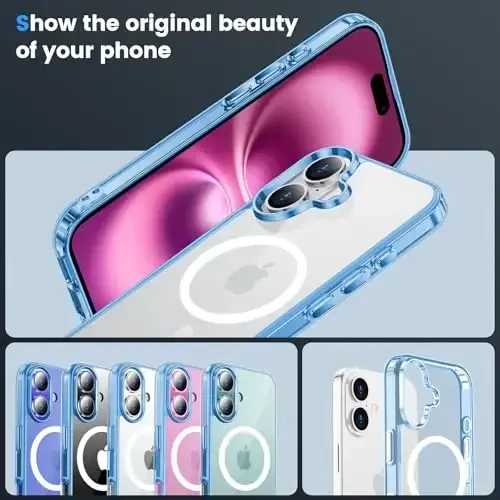 Temdan iPhone 16 Plus uchun g‘ilof, Magsafe bilan mos, sarg‘ayishga qarshi, harbiy darajadagi himoya, zarbaga chidamli ingichka magnitli telefon g‘ilofi, tiniq ko‘k - 5