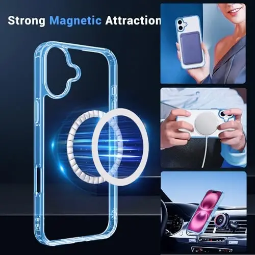Temdan iPhone 16 Plus uchun g‘ilof, Magsafe bilan mos, sarg‘ayishga qarshi, harbiy darajadagi himoya, zarbaga chidamli ingichka magnitli telefon g‘ilofi, tiniq ko‘k - 3