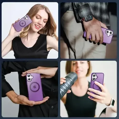 Temdan iPhone 16 Plus uchun g'ilof, Magsafe bilan mos, sarg'ayishga qarshi, harbiy darajadagi himoya, zarbga chidamli ingichka magnitli telefon g'ilofi, to'q binafsha - 7