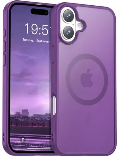 Temdan iPhone 16 Plus uchun g'ilof, Magsafe bilan mos, sarg'ayishga qarshi, harbiy darajadagi himoya, zarbga chidamli ingichka magnitli telefon g'ilofi, to'q binafsha 