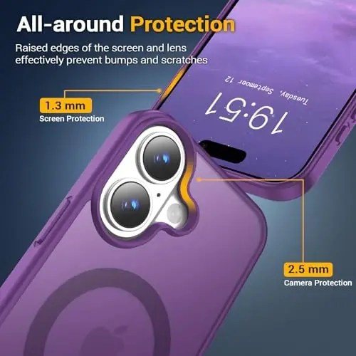 Temdan iPhone 16 Plus uchun g'ilof, Magsafe bilan mos, sarg'ayishga qarshi, harbiy darajadagi himoya, zarbga chidamli ingichka magnitli telefon g'ilofi, to'q binafsha - 4