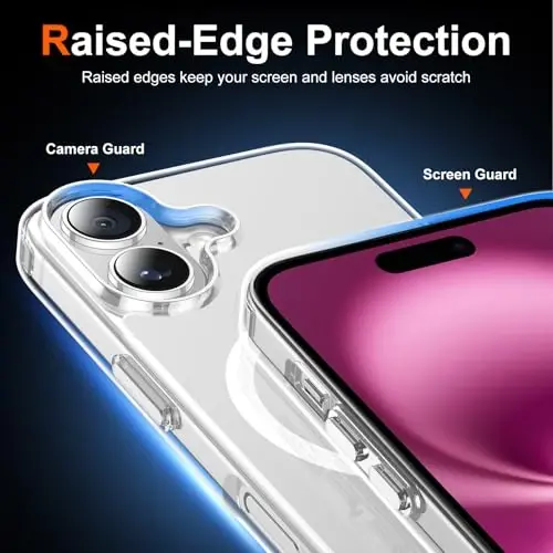 Temdan iPhone 16 Plus uchun g'ilof shaffof, Magsafe bilan mos, sarg'ayishga qarshi, harbiy darajadagi himoya, zarbaga chidamli ingichka magnit telefon g'ilofi, shaffof - 8