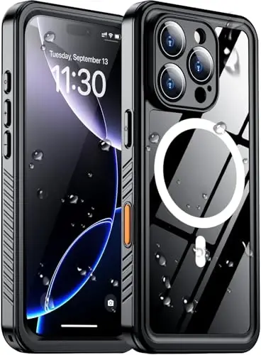 Temdan iPhone 16 Pro Case Waterproof bilan mos, MagSafe bilan mos keladi O'rnatilgan ekran va kamera himoyachisi IP68 suv osti to'liq korpus 16FT harbiy tomchiga chidamli zarbaga chidamli telefon qutisi 6.3