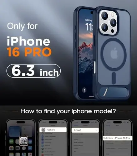 Temdan iPhone 16 Pro Kılıf ile Uyumlu Manyetik, [Yerleşik Görünmez Stand][MagSafe ile Uyumlu] [Askeri Sınıf Darbeye Dayanıklı] İnce Yarı Saydam Mat Telefon Kılıfı, iPhone 16 Pro 6.3