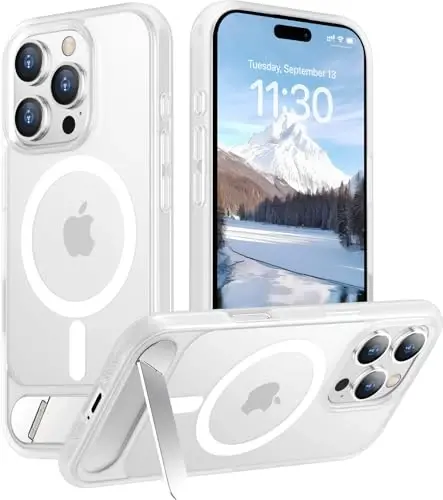 Temdan Magnetic Compatible with iPhone 16 Pro Case, [Built-in Invisible Kickstand][Compatible with MagSafe][Military Grade Shockproof] Slim Translucent Matte Phone Case for iPhone 16 Pro 6.3