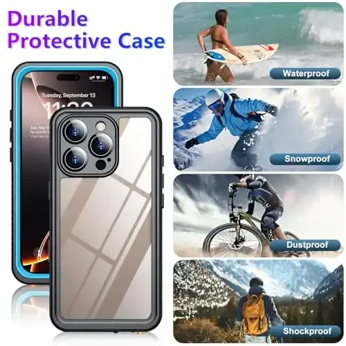Temdan iPhone 16 Pro Max Case Waterproof bilan mos keladi, Oʻrnatilgan ekran va kamera himoyachisi IP68 suv osti toʻliq korpus 16FT harbiy tomchiga chidamli zarbaga chidamli telefon qutisi 6.9