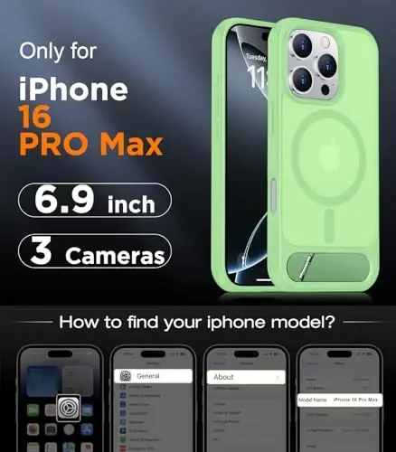 Temdan Magnetic Compatible with iPhone 16 Pro Max Case, [Built-in Invisible Kickstand][Compatible with MagSafe][Military Grade Shockproof] Slim Translucent Matte Phone Case for iPhone 16 Pro Max 6.9