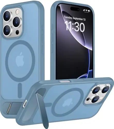 Temdan Magnetic Compatible with iPhone 16 Pro Max Case, [Built-in Invisible Kickstand][Compatible with MagSafe][Military Grade Shockproof] Slim Translucent Matte Phone Case for iPhone 16 Pro Max 6.9