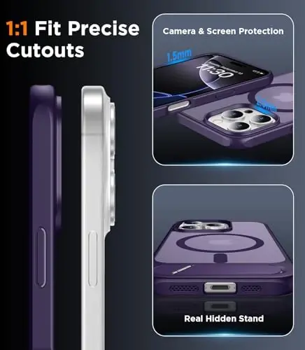Temdan iPhone 16 Pro Max Kılıfı ile Uyumlu Manyetik, [Dahili Görünmez Destek Çubuğu][MagSafe ile Uyumlu] [Askeri Sınıf Darbeye Dayanıklı] İnce Yarı Saydam Mat Telefon Kılıfı iPhone 16 Pro Max 6.9