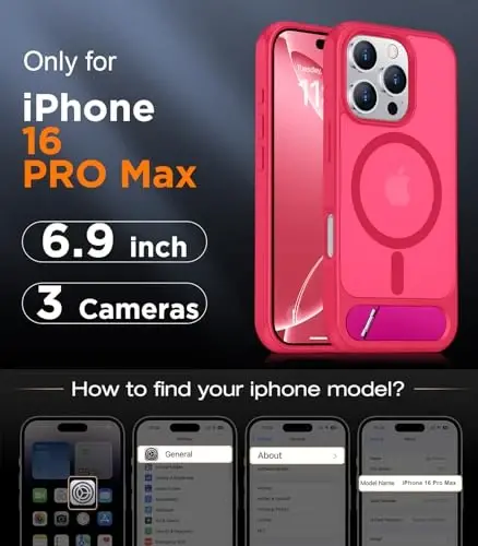 Temdan Magnetic Compatible with iPhone 16 Pro Max Case, [Built-in Invisible Kickstand][Compatible with MagSafe][Military Grade Shockproof] Slim Translucent Matte Phone Case for iPhone 16 Pro Max 6.9