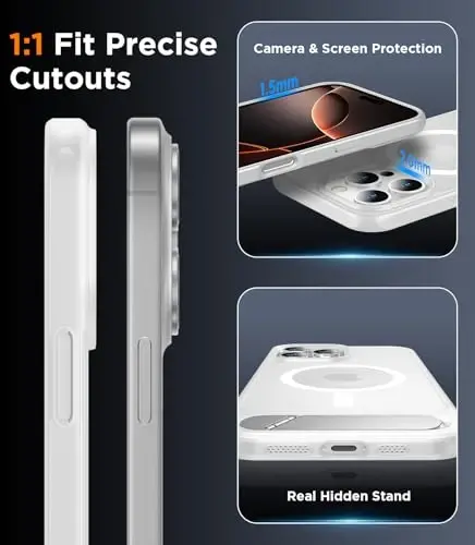 Temdan Magnetic Compatible with iPhone 16 Pro Max Case, [Built-in Invisible Kickstand][Compatible with MagSafe][Military Grade Shockproof] Slim Translucent Matte Phone Case for iPhone 16 Pro Max 6.9