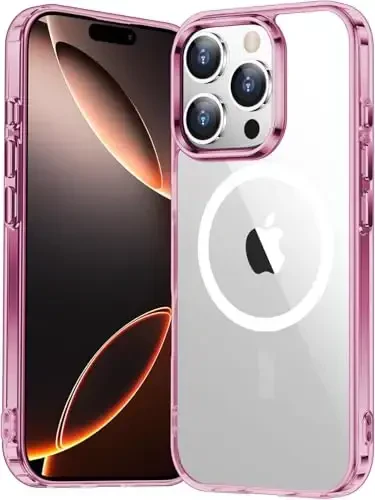 Temdan for iPhone 16 Pro Max Case Clear, Compatible with Magsafe, Anti-Yellowing, Military-Grade Protection, Shockproof Slim Magnetic Phone Case Cover, Pink 