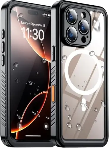 Temdan Magnetic Waterproof Compatible with Phone Pro Max Case 6.9 inch 2024-Black/Clear-Mag 
