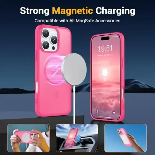 Temdan iPhone 16 Pro Max uchun g‘ilof, Magsafe bilan mos, sarg‘ayishga qarshi, harbiy darajadagi himoya, zarbaga chidamli ingichka magnitli telefon g‘ilofi, atirgul - 3