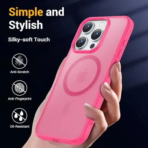 Temdan iPhone 16 Pro Max uchun g‘ilof, Magsafe bilan mos, sarg‘ayishga qarshi, harbiy darajadagi himoya, zarbaga chidamli ingichka magnitli telefon g‘ilofi, atirgul - 6