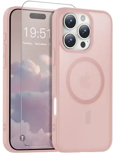 Temdan iPhone 16 Pro Max uchun g'ilof, Magsafe bilan mos, sarg'ayishga qarshi, harbiy darajadagi himoya, zarbaga chidamli ingichka magnitli telefon g'ilofi, och pushti 