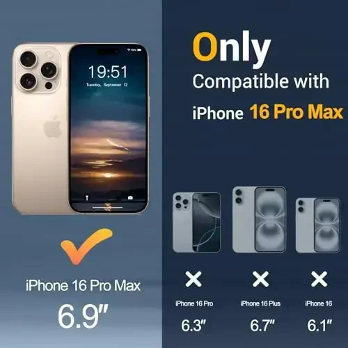 Temdan iPhone 16 Pro Max uchun g‘ilof, Magsafe bilan mos, sarg‘ayishga qarshi, harbiy darajadagi himoya, zarbaga chidamli ingichka magnitli telefon g‘ilofi qopqog‘i, qora - TEMDAN (1)