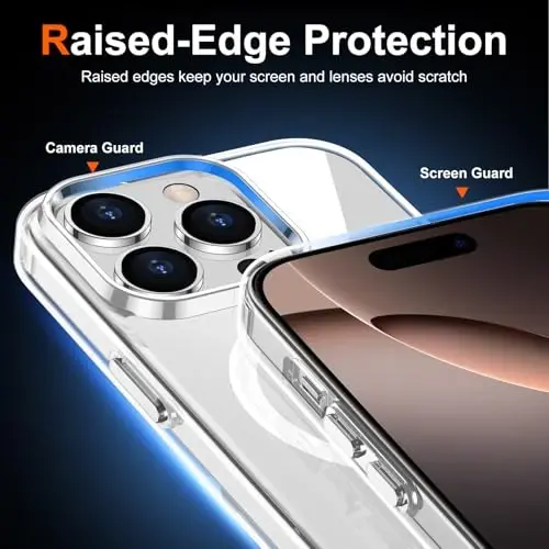 Temdan iPhone 16 Pro Max uchun g‘ilof, Magsafe bilan mos, sarg‘ayishga qarshi, harbiy darajadagi himoya, zarbaga chidamli ingichka magnitli telefon g‘ilofi, shaffof - 6
