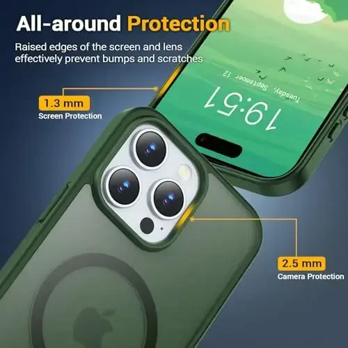 Temdan iPhone 16 Pro Max uchun g‘ilof, Magsafe bilan mos, sarg‘ayishga qarshi, harbiy darajadagi himoya, zarbaga chidamli ingichka magnitli telefon g‘ilofi, to‘q yashil - 4