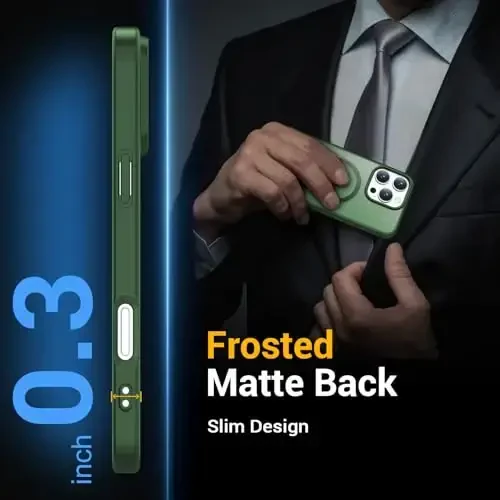 Temdan iPhone 16 Pro Max uchun g‘ilof, Magsafe bilan mos, sarg‘ayishga qarshi, harbiy darajadagi himoya, zarbaga chidamli ingichka magnitli telefon g‘ilofi, to‘q yashil - 5