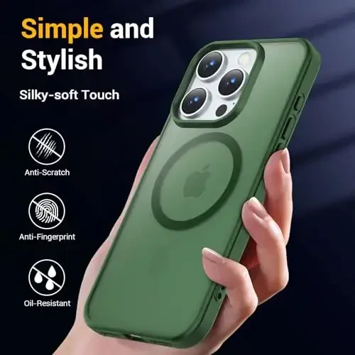 Temdan iPhone 16 Pro Max uchun g‘ilof, Magsafe bilan mos, sarg‘ayishga qarshi, harbiy darajadagi himoya, zarbaga chidamli ingichka magnitli telefon g‘ilofi, to‘q yashil - 6