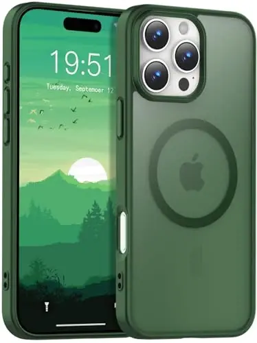 Temdan iPhone 16 Pro Max uchun g‘ilof, Magsafe bilan mos, sarg‘ayishga qarshi, harbiy darajadagi himoya, zarbaga chidamli ingichka magnitli telefon g‘ilofi, to‘q yashil - 1