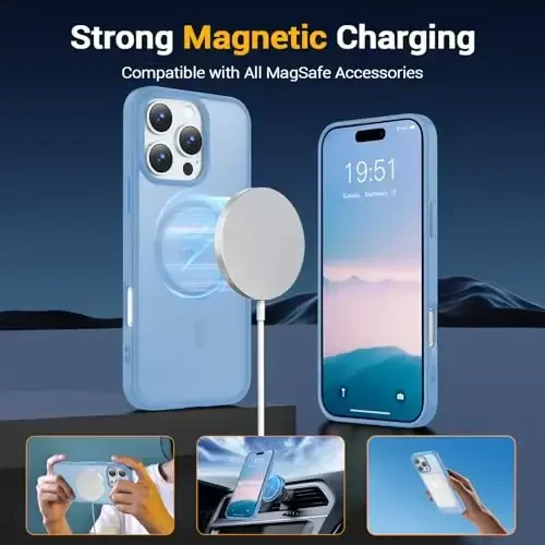 Temdan iPhone 16 Pro Max uchun g‘ilof, Magsafe bilan mos, sarg‘ayishga qarshi, harbiy darajadagi himoya, zarbga chidamli ingichka magnitli telefon g‘ilofi, Sierra Blue - 3