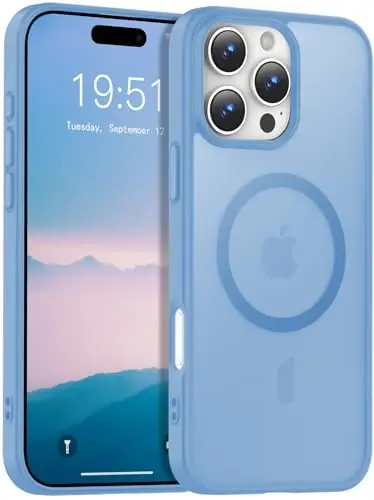 Temdan iPhone 16 Pro Max uchun g‘ilof, Magsafe bilan mos, sarg‘ayishga qarshi, harbiy darajadagi himoya, zarbga chidamli ingichka magnitli telefon g‘ilofi, Sierra Blue 