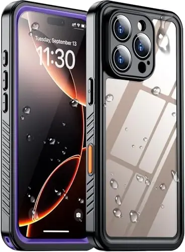 Temdan iPhone 16 Pro Max uchun g'ilofga mos keladi, suv o'tkazmaydigan, o'rnatilgan ekran va kamera himoyachisi IP68 suv ostida to'liq korpus 16FT harbiy tomchiga chidamli zarbaga chidamli telefon g'ilofi 6,9