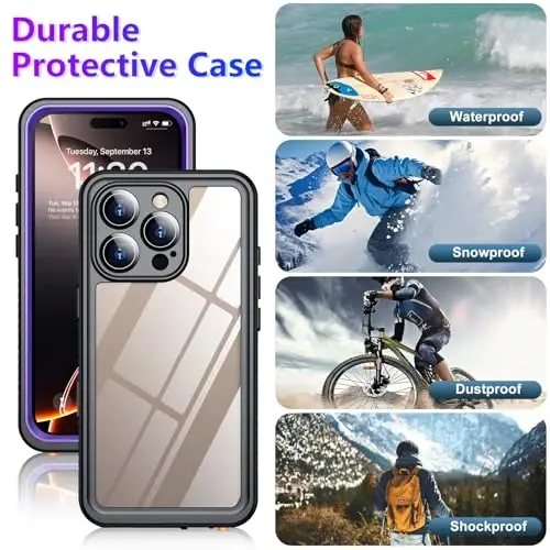 Temdan iPhone 16 Pro Max uchun g'ilofga mos keladi, suv o'tkazmaydigan, o'rnatilgan ekran va kamera himoyachisi IP68 suv ostida to'liq korpus 16FT harbiy tomchiga chidamli zarbaga chidamli telefon g'ilofi 6,9
