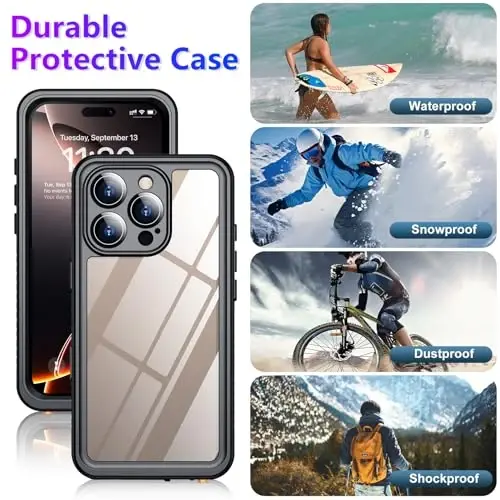 Temdan iPhone 16 Pro Max uchun mos keladigan suv o'tkazmaydigan g'ilof, o'rnatilgan ekran va kamera himoyachisi IP68 suv ostida to'liq korpus 16FT harbiy tomchiga chidamli zarbga chidamli telefon g'ilofi 6,9