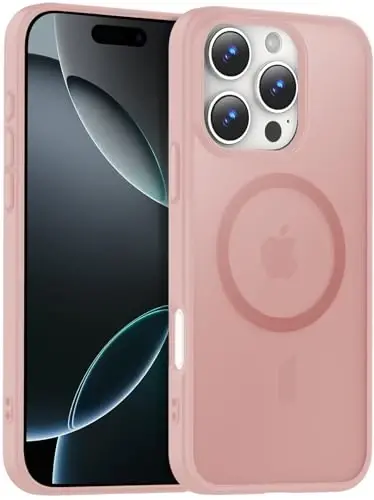 Temdan iPhone 16 Pro uchun g‘ilof, Magsafe bilan mos, sarg‘ayishga qarshi, harbiy darajadagi himoya, zarbaga chidamli ingichka magnitli telefon g‘ilof qopqog‘i, och pushti - 1