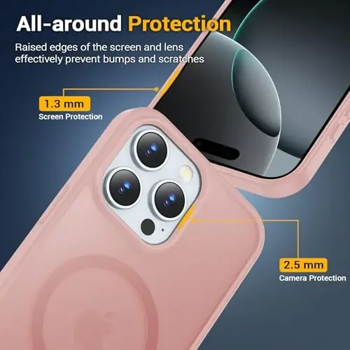 Temdan iPhone 16 Pro uchun g‘ilof, Magsafe bilan mos, sarg‘ayishga qarshi, harbiy darajadagi himoya, zarbaga chidamli ingichka magnitli telefon g‘ilof qopqog‘i, och pushti - 4