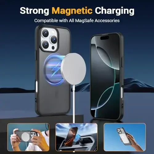 Temdan iPhone 16 Pro uchun g'ilof, Magsafe bilan mos, sarg'ayishga qarshi, harbiy darajadagi himoya, zarbaga chidamli ingichka magnitli telefon g'ilofi, qora - 3