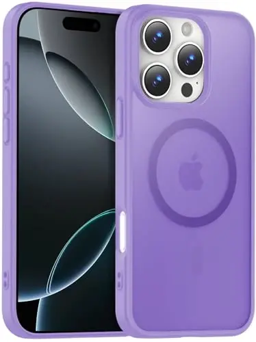 Temdan iPhone 16 Pro uchun g'ilof, Magsafe bilan mos, sarg'ayishga qarshi, harbiy darajadagi himoya, zarbga chidamli ingichka magnit telefon g'ilofi qopqog'i, och binafsha - 1