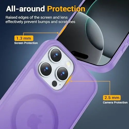Temdan iPhone 16 Pro uchun g'ilof, Magsafe bilan mos, sarg'ayishga qarshi, harbiy darajadagi himoya, zarbga chidamli ingichka magnit telefon g'ilofi qopqog'i, och binafsha - 4