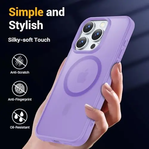 Temdan iPhone 16 Pro uchun g'ilof, Magsafe bilan mos, sarg'ayishga qarshi, harbiy darajadagi himoya, zarbga chidamli ingichka magnit telefon g'ilofi qopqog'i, och binafsha - 6
