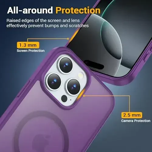 Temdan iPhone 16 Pro uchun g'ilof, Magsafe bilan mos, sarg'ayishga qarshi, harbiy darajadagi himoya, zarbga chidamli ingichka magnitli telefon g'ilofi, to'q binafsha - 4