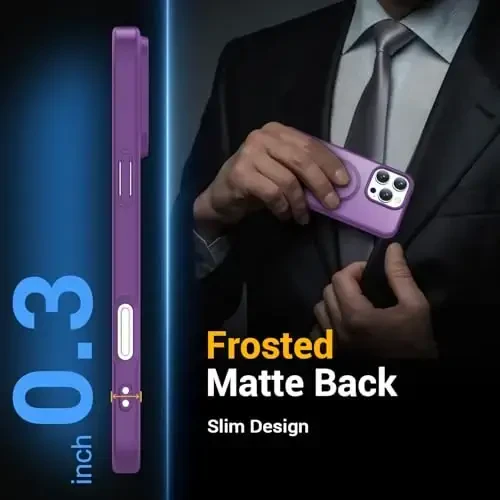 Temdan iPhone 16 Pro uchun g'ilof, Magsafe bilan mos, sarg'ayishga qarshi, harbiy darajadagi himoya, zarbga chidamli ingichka magnitli telefon g'ilofi, to'q binafsha - 5