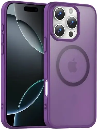 Temdan iPhone 16 Pro uchun g'ilof, Magsafe bilan mos, sarg'ayishga qarshi, harbiy darajadagi himoya, zarbga chidamli ingichka magnitli telefon g'ilofi, to'q binafsha - 1
