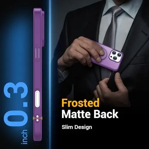 Temdan iPhone 16 Pro uchun g'ilof, Magsafe bilan mos, sarg'ayishga qarshi, harbiy darajadagi himoya, zarbga chidamli ingichka magnitli telefon g'ilofi, to'q binafsha - 5