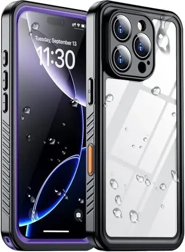 Temdan iPhone 16 Pro uchun mos keladigan suv o'tkazmaydigan g'ilof, o'rnatilgan ekran va kamera himoyachisi IP68 suv ostida to'liq korpus 16FT harbiy tomchiga chidamli zarbaga chidamli telefon g'ilofi 6,3