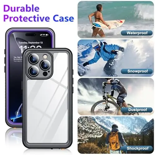 Temdan iPhone 16 Pro uchun mos keladigan suv o'tkazmaydigan g'ilof, o'rnatilgan ekran va kamera himoyachisi IP68 suv ostida to'liq korpus 16FT harbiy tomchiga chidamli zarbaga chidamli telefon g'ilofi 6,3