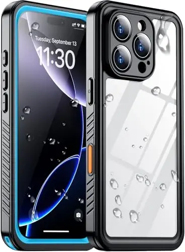 Temdan iPhone 16 Pro uchun mos keladigan suv o'tkazmaydigan g'ilof, o'rnatilgan ekran va kamera himoyachisi IP68 suv ostida to'liq korpus 16FT harbiy tomchiga chidamli zarbga chidamli telefon g'ilofi 6,3