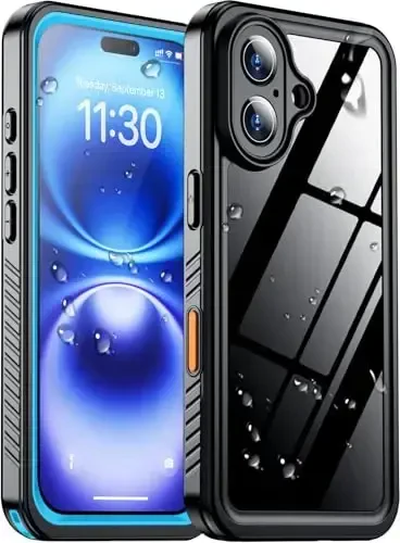 Temdan iPhone 16 uchun g'ilof bilan mos keladi, suv o'tkazmaydigan, o'rnatilgan ekran va kamera himoyachisi IP68 suv ostida to'liq korpus 16FT harbiy tomchiga chidamli zarbaga chidamli telefon g'ilofi 6.1