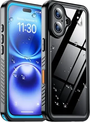 Temdan iPhone 16 uchun g'ilof bilan mos keladi, suv o'tkazmaydigan, o'rnatilgan ekran va kamera himoyachisi IP68 suv ostida to'liq korpus 16FT harbiy tomchiga chidamli zarbaga chidamli telefon g'ilofi 6.1